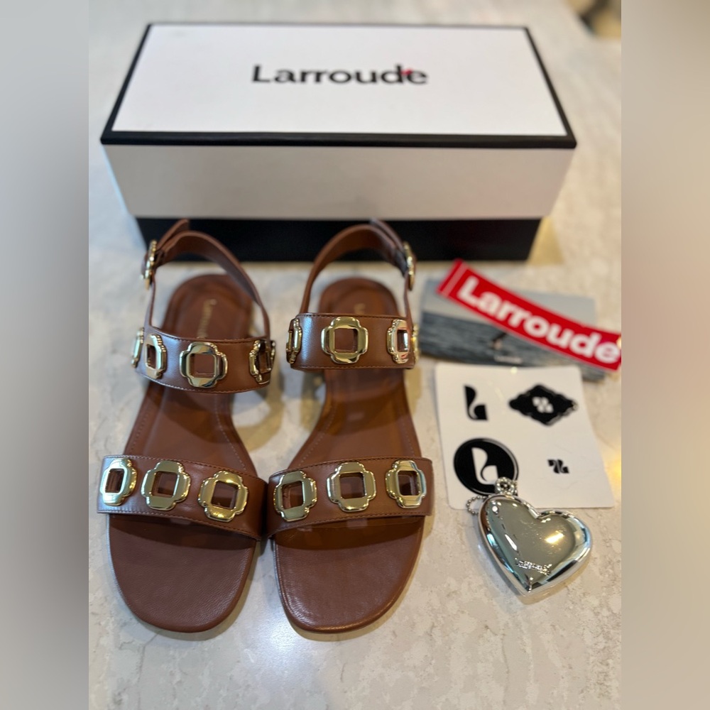 Larroude Milan Flat Sandal in Caramel Leather - Picture 10 of 11